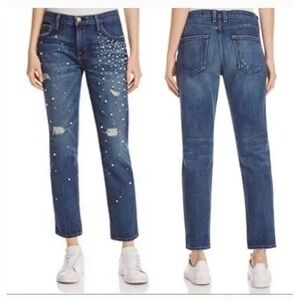 Current/Elliott Distressed Blue Straight Leg Jeans